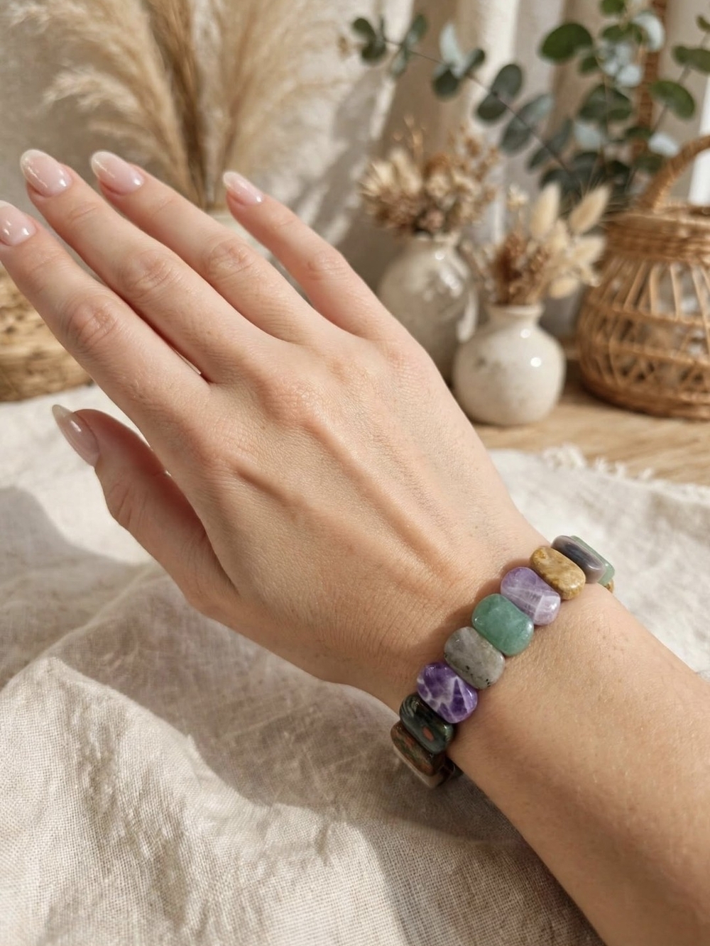 Multi-Color Gemstone Beaded Stretch Bracelet - Women Jewelry